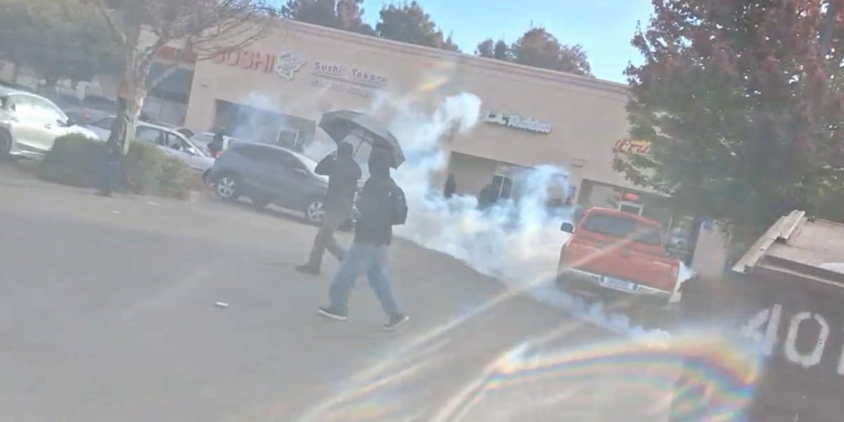 Agents tear-gas protesters after group blocks ICE vehicles