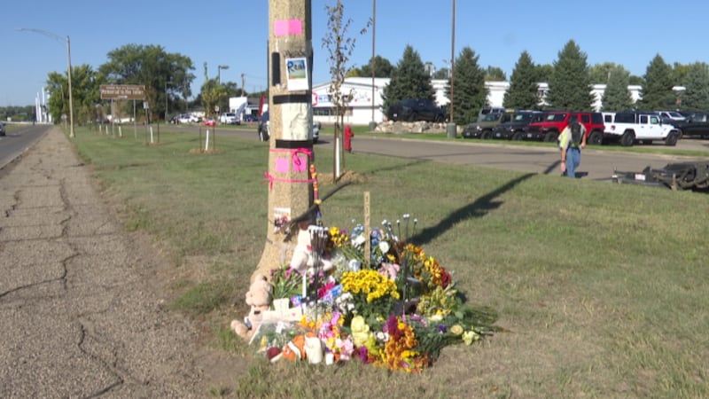 Photo of memorial for Mandan teens killed in car crash.