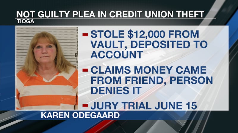 Former Tioga credit union employee pleads not guilty to stealing money from facility
