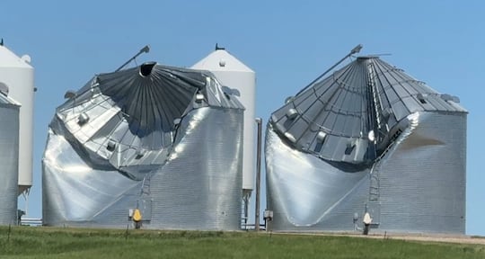 Damaged grain bins in NW Garrison from June 7