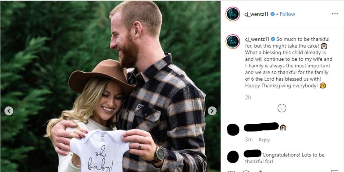 Carson Wentz and his wife are expecting a baby