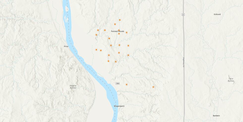 Satellite detection of hot spots north of Bismarck