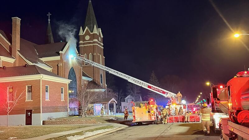 Fire at St. Philip’s Catholic Church in Hankinson, ND on December 16, 2024.
