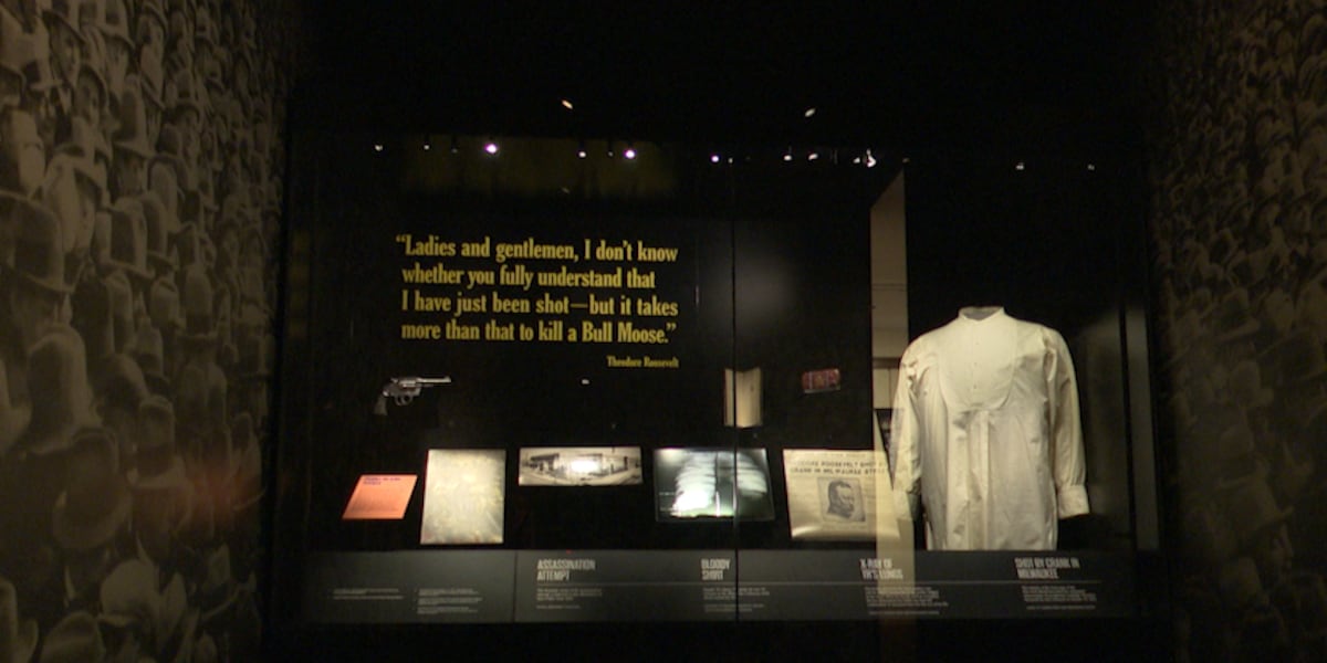 Interior secretary Doug Burgum visits Medora library, highlights 1912 assassination attempt display
