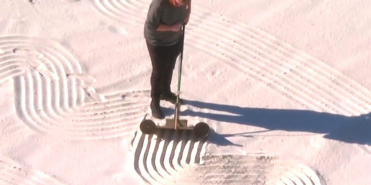 Maintenance worker creates intricate sand murals on Florida beach